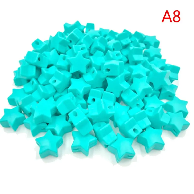 10Pcs Silicone Star Beads Pendant Teether Necklace Bracelet Accessories - Цвет: Розовый