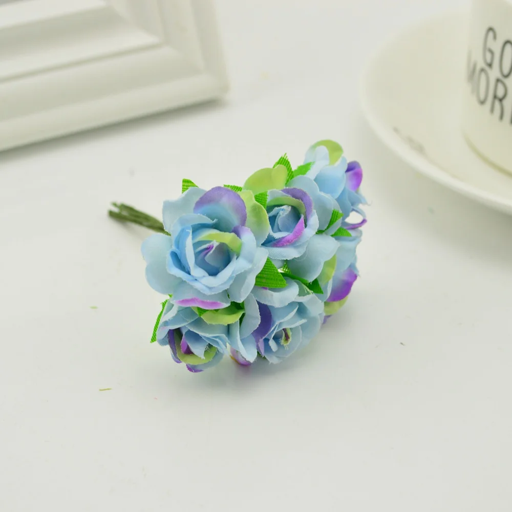 6 шт. шелковые искусственные цветы розы diy головной убор свадебные туфли паркет кружева невесты Искусственные цветы стены украшение дома - Цвет: blue