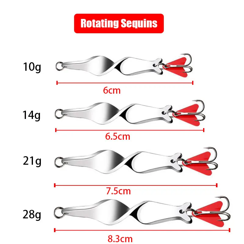 

4PCS Mix 4 Types Rotating sequins With Red heart plastic sheet 10g 14g 21g 28g Hard Bait Spoon Fishing Tackles