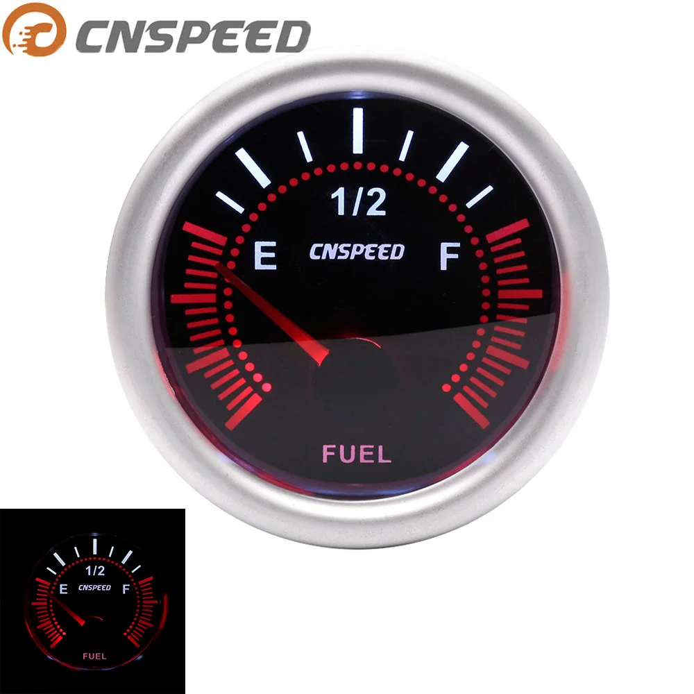 

CNSPEED 12V Car Auto Fuel Level Gauge E-1/2-F Pointer 2"52mm Universal White LED Smoke Meter With Fuel Sensor Oil float YC101317