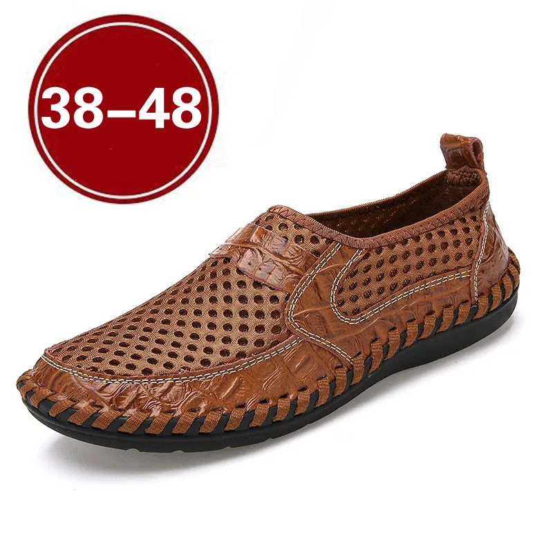 

2019 Men Sandals Summer Shoes Breathable Flat Casual Leather Sandals Retro Mesh Sandals for Men Big Size 38-48