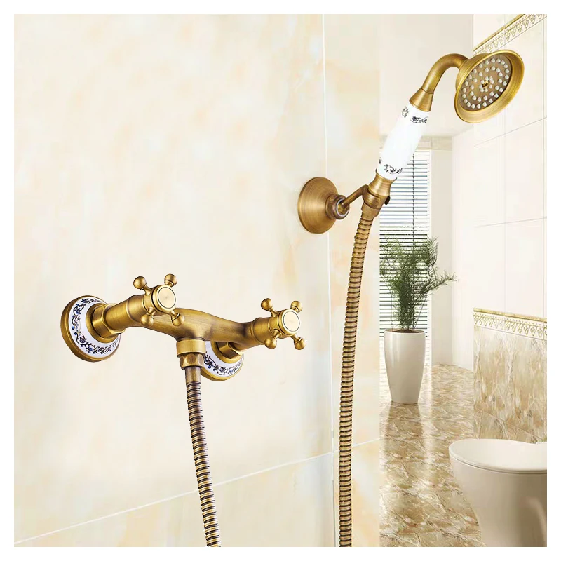 Antique Bronze Brass Shower Set Bathroom Wall Mounted Hand Held