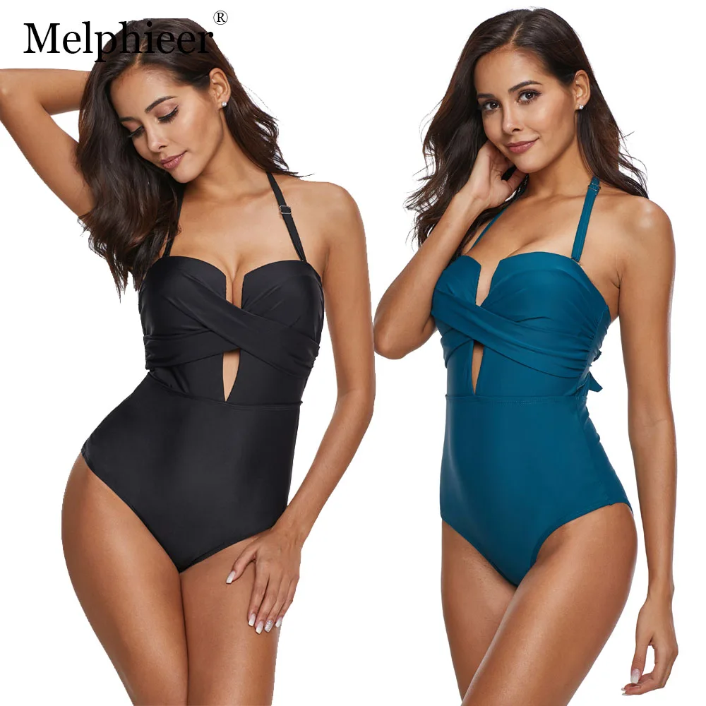 

Bandage One Piece Swimwear Women Monokini Plus Size Bathing Suits Sexy Push Up Bikini Set Black Halter Body Suit Beachwear 3XL