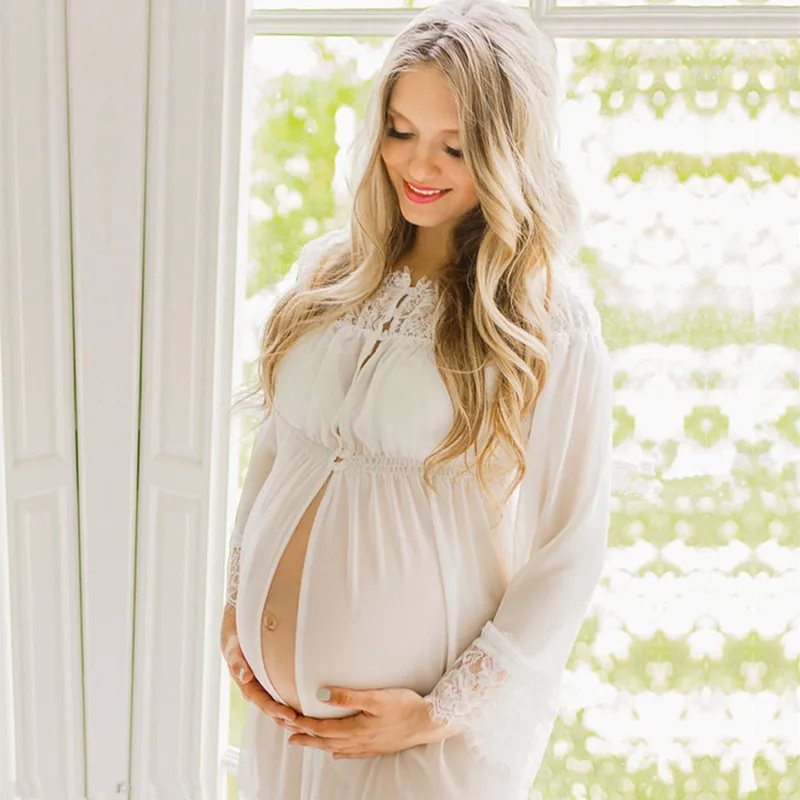

Pregnant Dress Women Summer Long Sleeve Transparent Maternity Photography Dress Lace Chiffon Maxi Long Pregnancy Dress Clothes