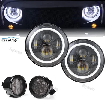 

DOT approved 7 LED Driving Headlamp Round 45W Hi/Lo Beam Angel Eyes H4/H13+Side Marker Parking Lights kits for 4x4 Jeep Offroad