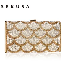SEKUSA женская вечерняя сумочка, украшенная бисером, вечерние, свадебные сумки через плечо, серебряные/Золотые/черные женские клатчи с бриллиантами