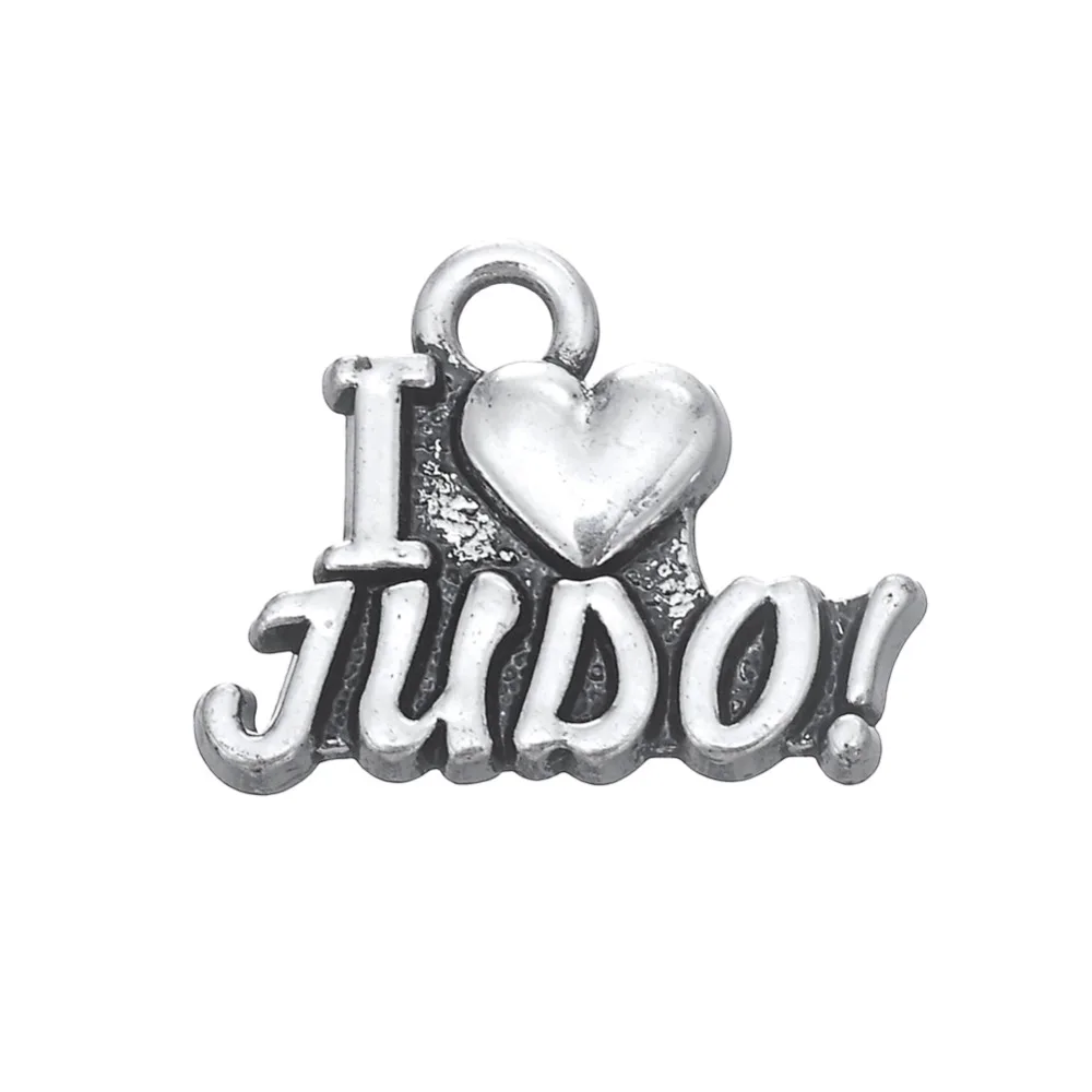 

50PCS Silver Lettering I Love Judo Dangle Charm Sport Dangle Jewelry DIY Accessories For Bracelet&Necklace Jewelry