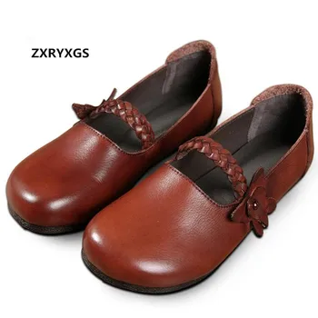 

2019 New Spring and Autumn Shoes Retro Soft Bottom Comfort Non-slip Flat Shoes Casual Handmade Real Leather Shoes Women's Shoes