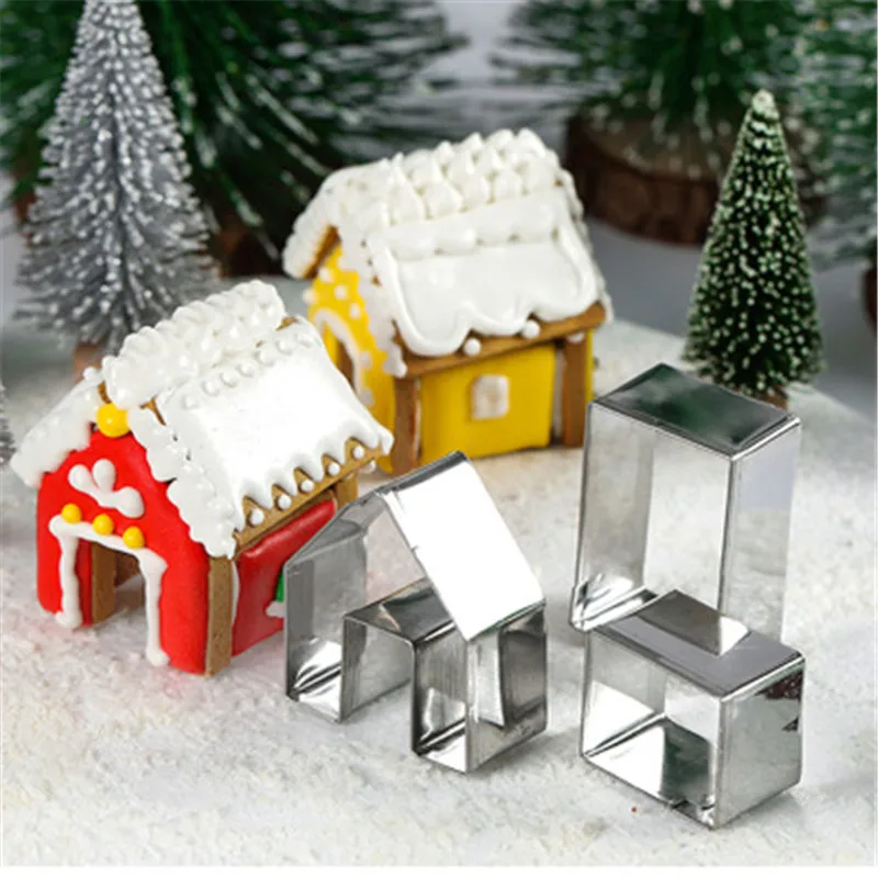 

3Pcs Christmas Gingerbread House Biscuit Cutter Set Stainless Steel Cookie Mould Pastry Decorating DIY Food Fondant Baking Mould