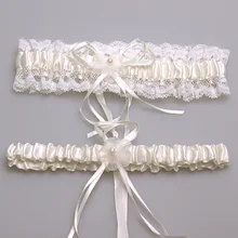 Mujeres Sexy ligas ligas de encaje de perlas Floral Bowknot ligas de novia de la boda de la pierna liguero un par conjuntos estilo Vintage