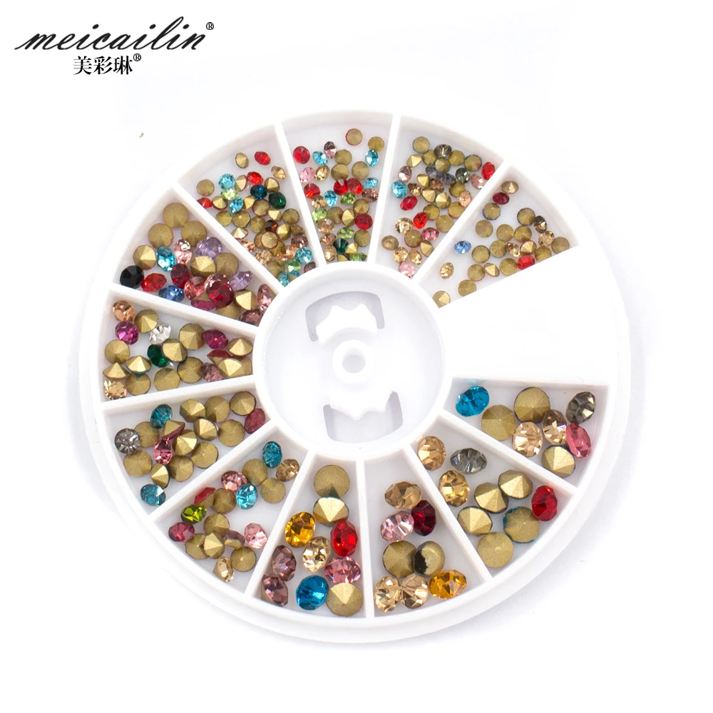 

2019 New Arrival 1 Wheel 3D Mixed Colorful Gold Sharp bottom Nail Art Rhinestones DIY Alloy Decoration Crystal Shining Manicure