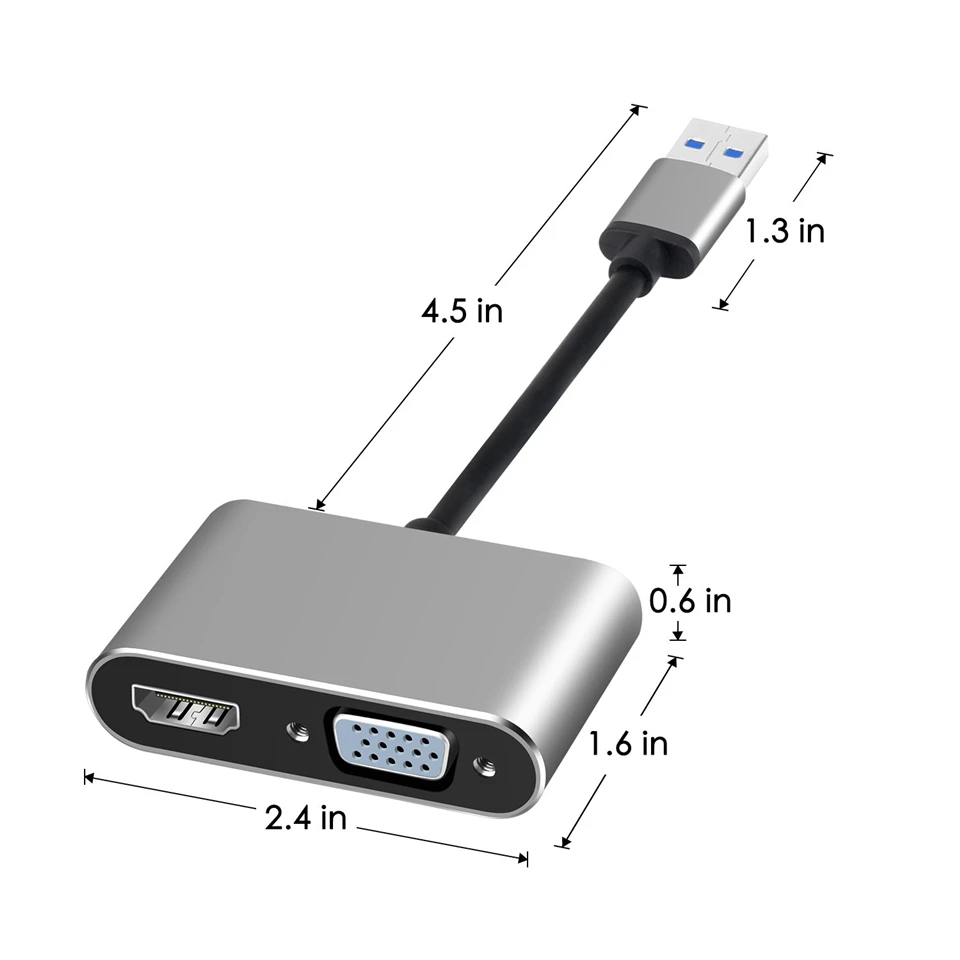 High Quality USB 3.0 to HDMI VGA Adapter Dual Display USB to VGA HDMI Converter Cable for 1080P Mac