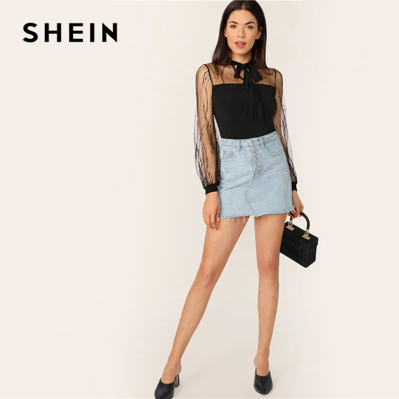 SHEIN Облегающий Сетчатый Топ В Виде Сетки С Завязками Женская Черная Элегантная