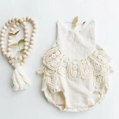 Emmababy Newborn Baby Girl Ruffle Lace Backless Romper Jumpsuit Summer Clothes