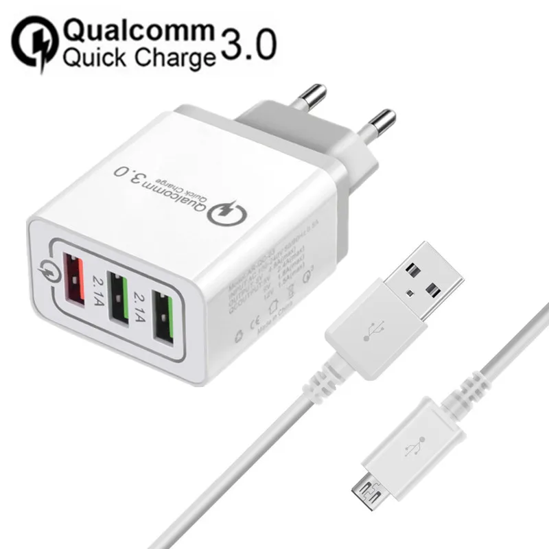 

18W EU Quick Charge QC 3.0 USB Phone Charger & 1M Micro USB Cable Wall Plug Charger for Samsung Xiaomi Huawei LG ZTE HTC Android