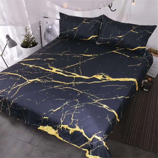 Blessliving Marble Quilt Cover Modern Faux Gold Glitter Black