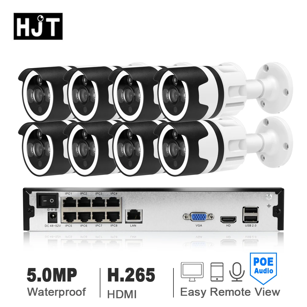 HJT H.265 8CH POE сеть NVR Камера Встроенный аудио комплект обнаружения движения 48 V P2P