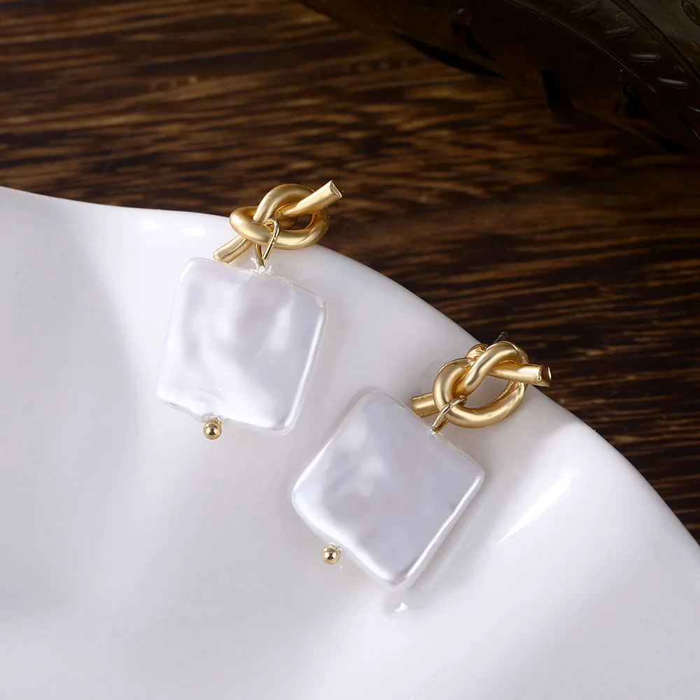Винтажные золотые Висячие серьги для женщин Brincos геометрические висячие серьги большие DIY Свадебные пресноводные жемчужины неправильной формы ZA серьги