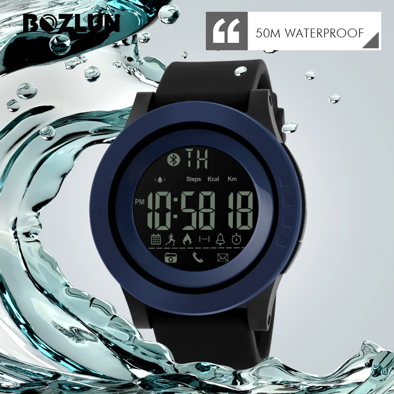 BOZLUN Для мужчин Спорт Смарт часы Шагомер калорий Bluetooth SmartWatch С Камера цифровые