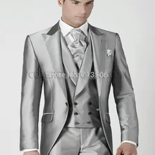 Мужские свадебные костюмы серебряные для выпускных, свадеб смокинги куртка+ брюки+ жилет на заказ свадебные костюмы для мужчин Groom Мужские костюмы