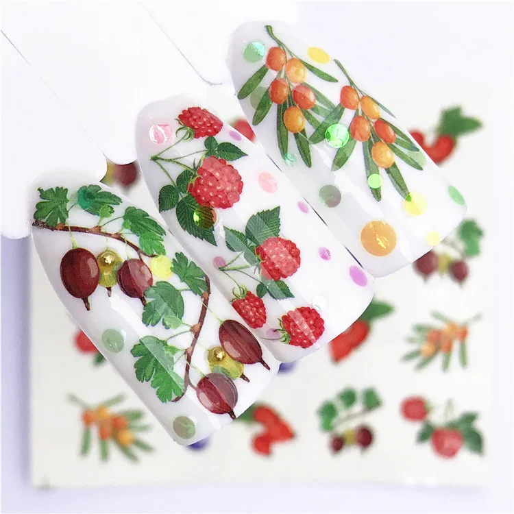 

1 pcs Fruit Christmas Nail Stickers Flowers pPlants Water Decal Cat Pattern 3D Manicure Sticker Nail Art Decoration m3N93