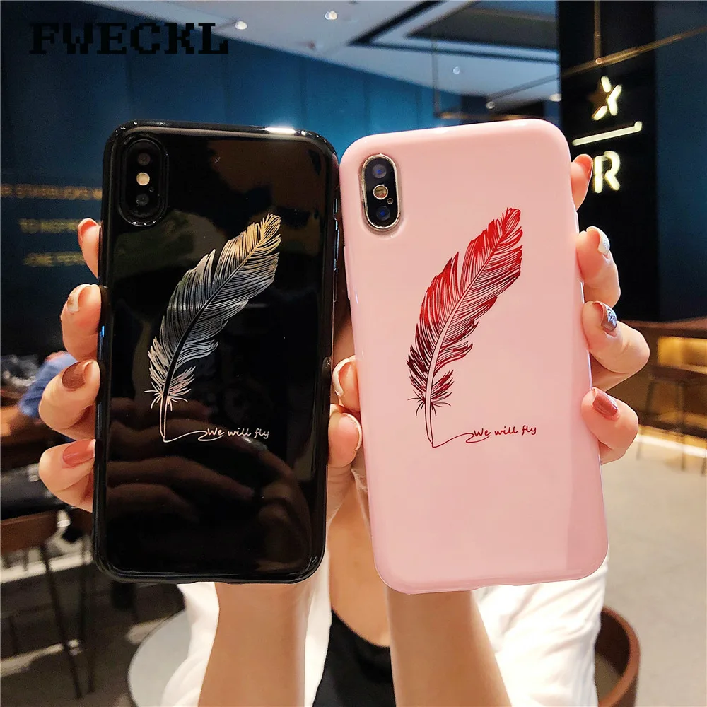 

Luxury Smooth Feather Patterned Cartoon Case For iPhone 6 6S 7 8 Plus X XS MAX XR Simple Letter Soft TPU Silicon Back Cover Capa
