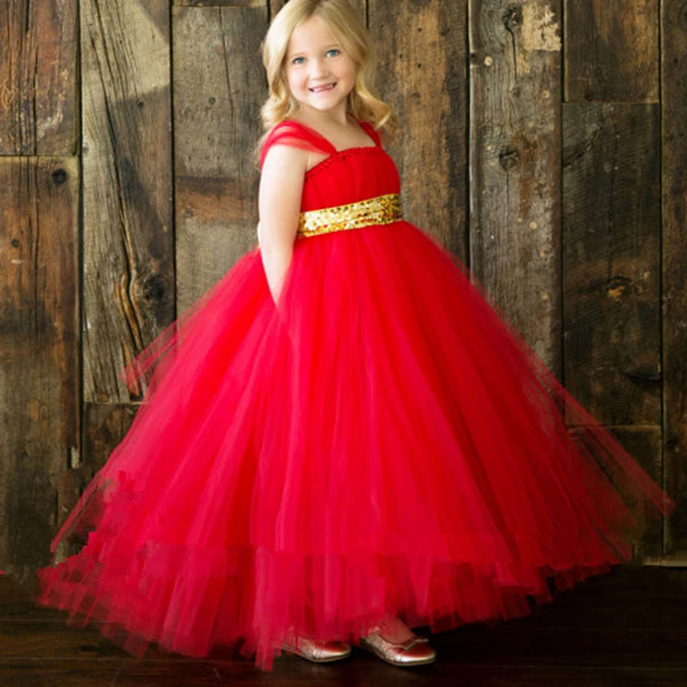 Wedding Red Flower Girl Dresses popular red flower girl dresses buy cheap new design princess handmade dress with sparkle gold ribbon party for