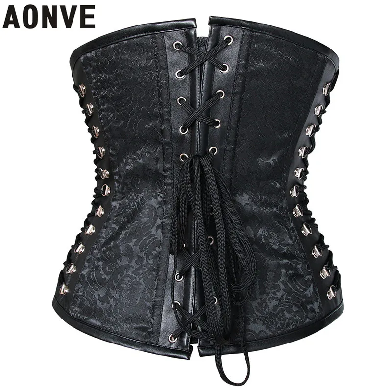 Aonve Black Steampunk Corset Gothic Clothing Underbust Corset Lace up Sexy Jacquard Women 6XL Steel Boned Corsets and Bustiers