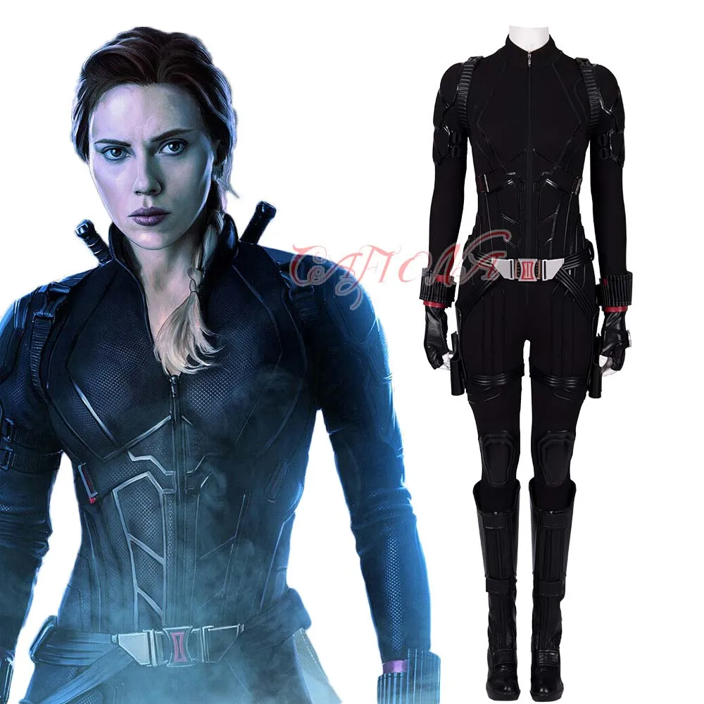 Newest Avengers Endgame Black Widow Natasha Romanof Cosplay Costume Sexy Black Jumpsuits Halloween Outfits