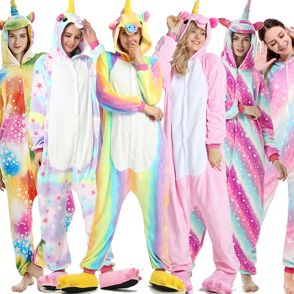 Rainbow Unicorn Pajamas Adults Animal Onesies for Women Pajamas Suit ...