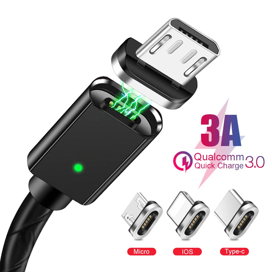 Магнитный кабель, 3 А, быстрая зарядка, Micro USB шнур для iPhone, Android, type C, Usb кабель, магнит, Пылезащитная заглушка, для телефона, синхронизация данных, зарядное устройство, провод