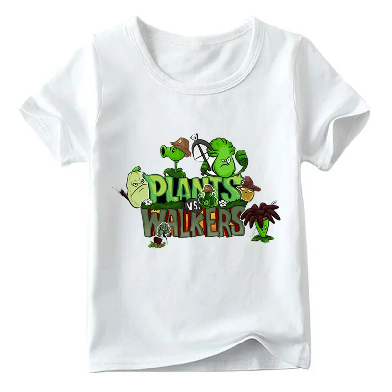 Детская футболка с забавными играми Растения против Зомби летние топы для маленьких мальчиков и девочек, футболки с коротким рукавом, детская одежда с героями мультфильмов ooo2404 - Цвет: White c
