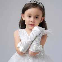 1 пара новых длинных перчаток для девочек, перчатки принцессы с бантом для детского дня, выпускного бала, вечеринки, аксессуары, перчатки для девочек