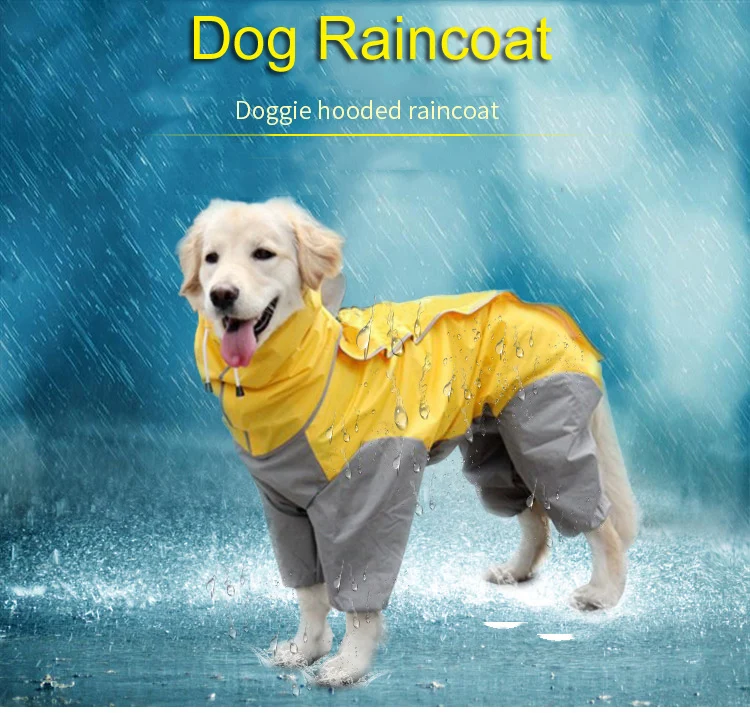 Dog Raincoat Hooded Golden Retriever Cloak Clothes Bulldog Pet Rain