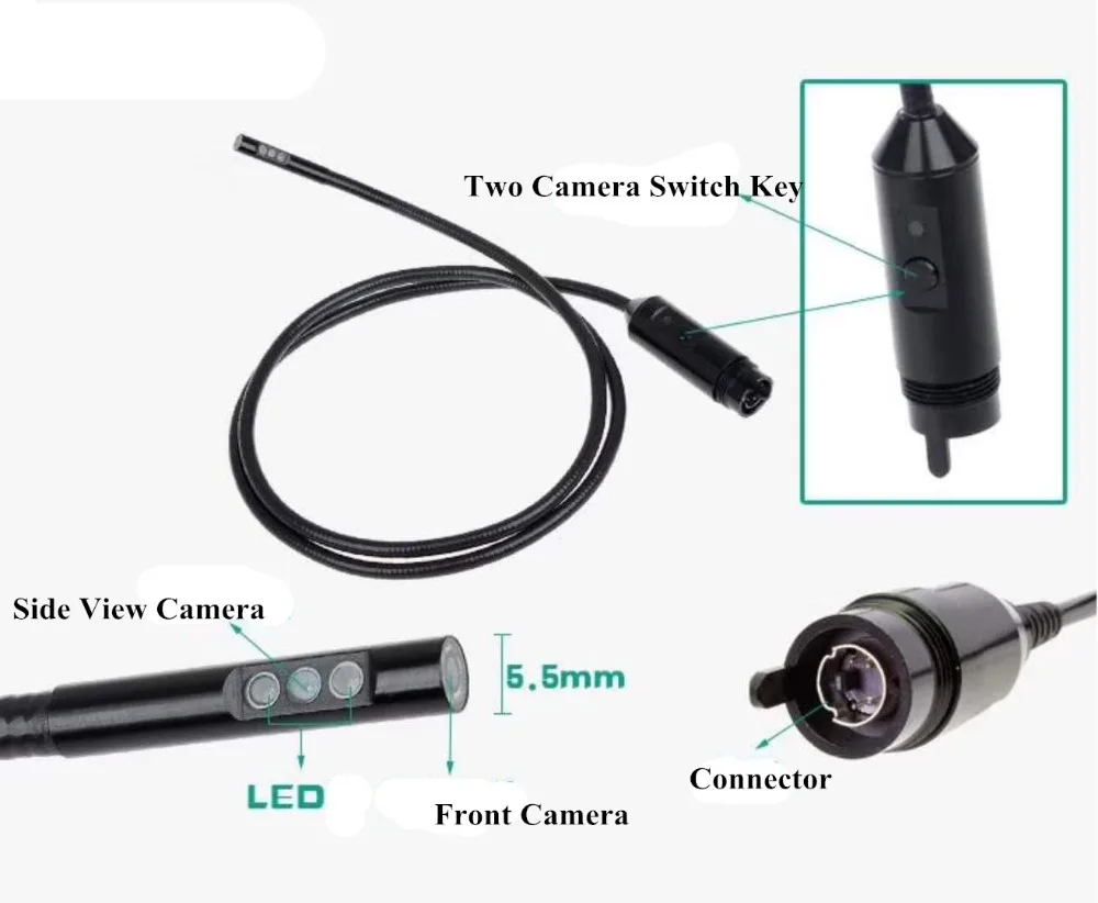 2,4 мм двойная камера водонепроницаемый IP67 AV ручной эндоскоп камера