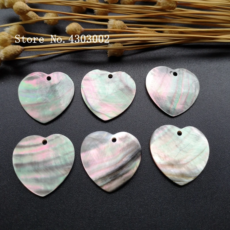 100개/묶음 23mm 천연 블랙 하트 자개 DIY 보석용 하트 모양 자개 귀걸이용