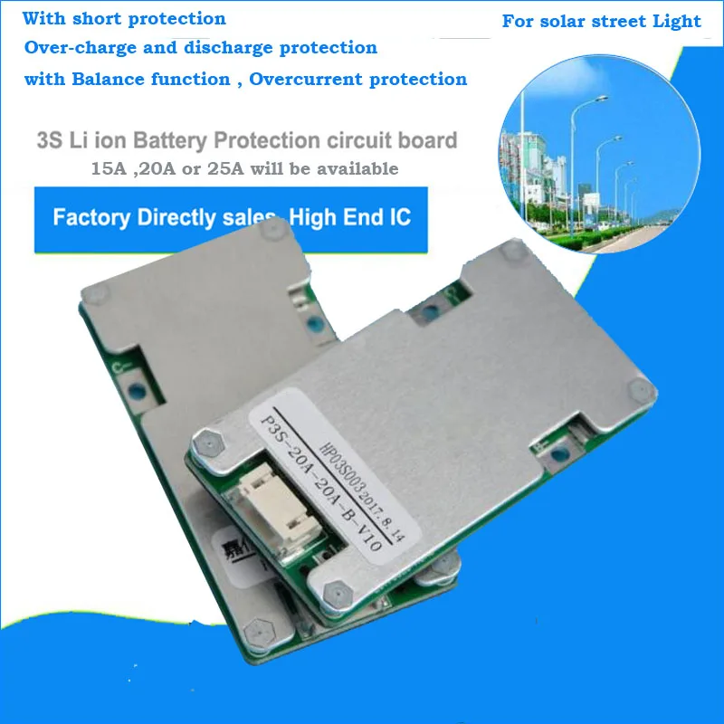 

3S li ion battery 12V PCB board for solar street power lithium battery with 15A 20A or 25A constant current with Balance