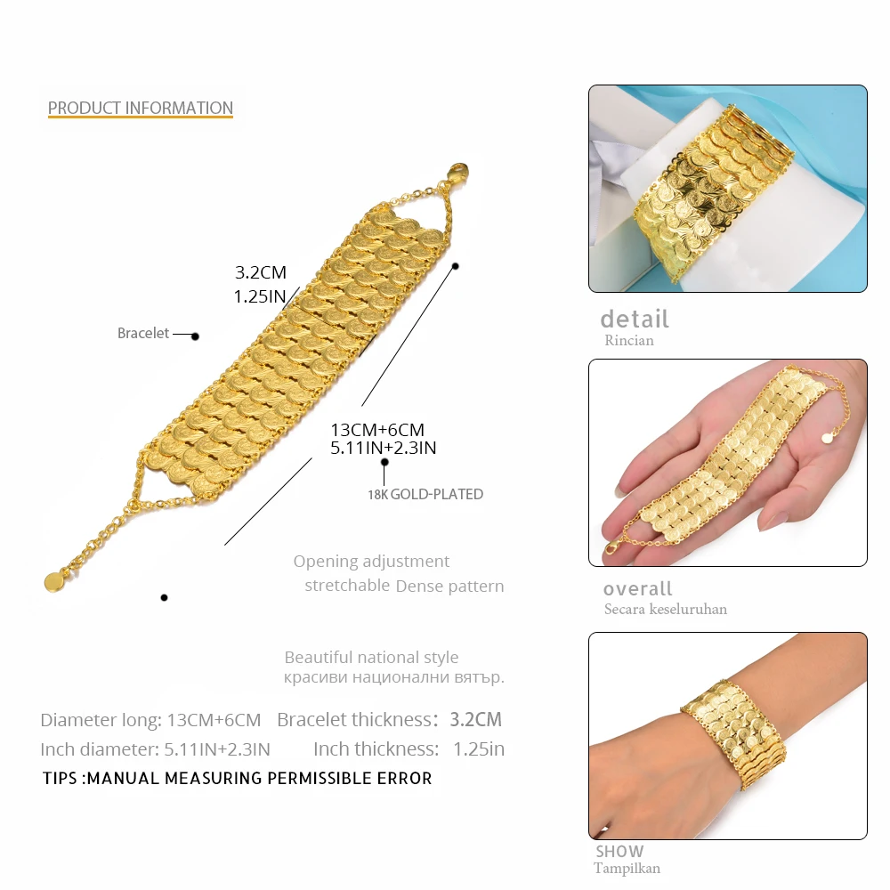 WANDONew деньги широкий монета манжета браслет для женщин ювелирные изделия Среднего Востока арабское этническое Золотое браслеты Африканский подарок wb156