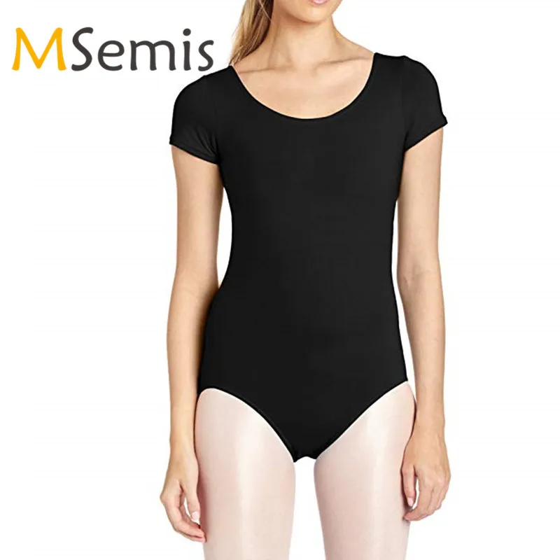 

MSemis Adult Women Leotard Ballet Dance Dress Ballerina Stretchy Short Sleeves Built-in Shelf Bra Gymnastics Leotards for Women