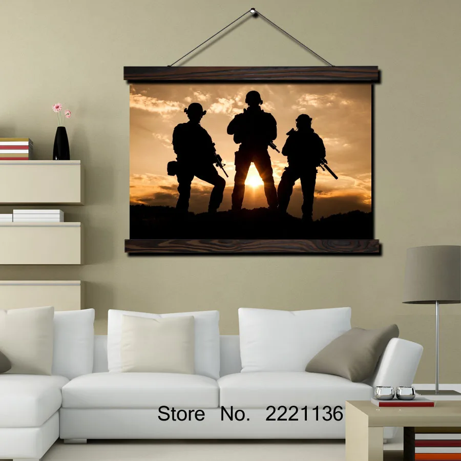 

Three Soldiers HD Print Scroll Paintings Wall Art Printed Hanging Framed Canvas Painting Modern Home Decoration