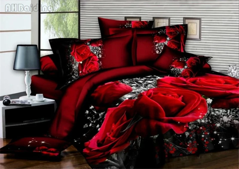 

3D Rose Red Flowers Printed Bedding Set Bed Linens Bedding 2/4pcs Include Duvet Cover+flat Sheet+pillowcase Twin Queen King Size