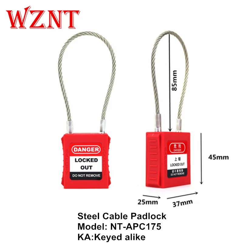 NT-PC175 NT-APC175, промышленный безопасный навесной замок, отключение и обслуживание, энергетическая изоляция, кабельный замок из нержавеющей стали - Цвет: KA NT-APC175
