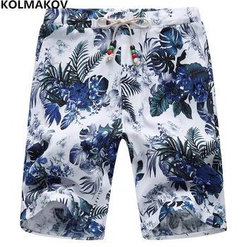

KOLMAKOV New Style Men Shorts Summer Beach Floral Printed Shorts 2019 Knee Length Quick Dry Cotton Pants Plus-Size Board Shorts
