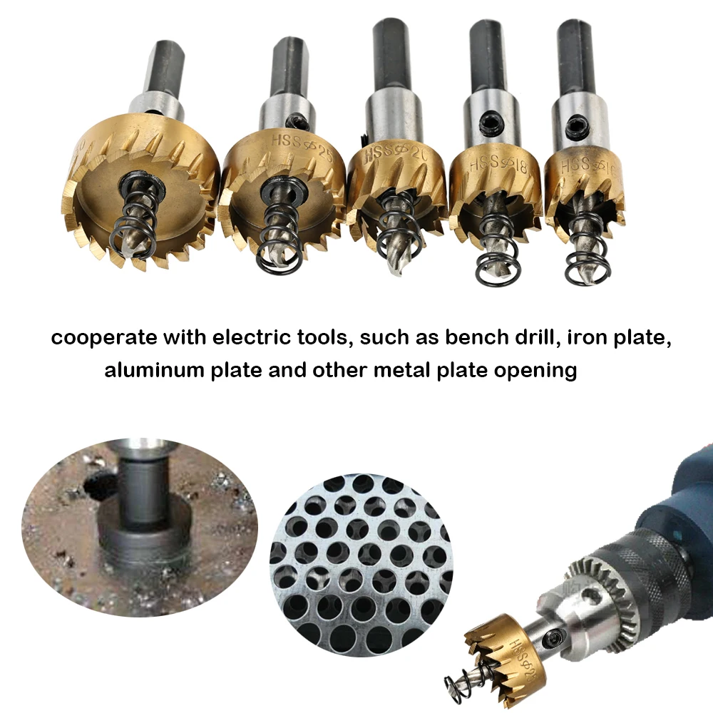 

5PCS High Speed Steel Hole Saw wood Cutter Tool Saw Tooth HSS 6542 Titanium Coated Drill Bits Set 16/18.5/20/25/30mm Power Tools