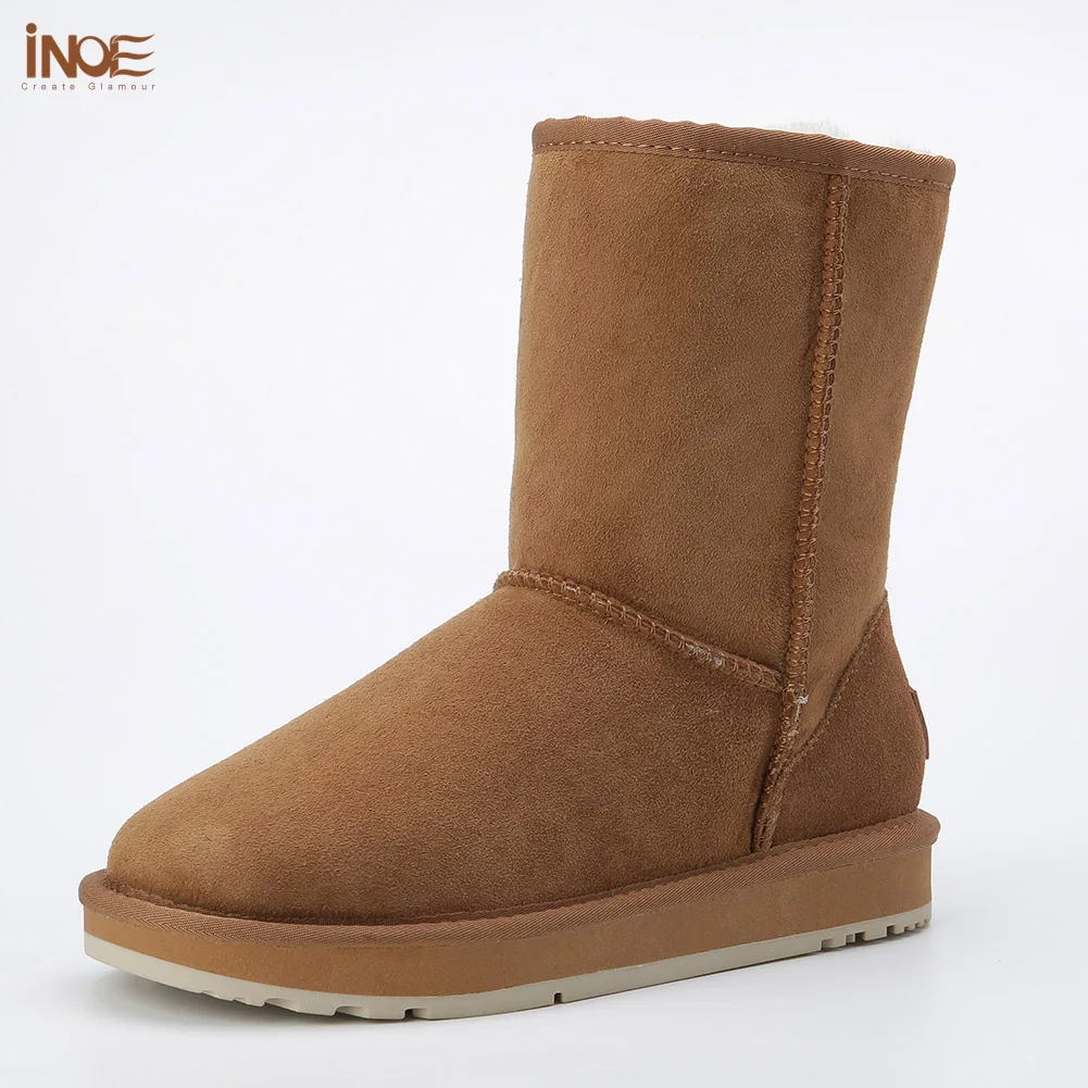 Женские зимние сапоги из натуральной овечьей кожи на меху|leather snow boot|leather flat ankle