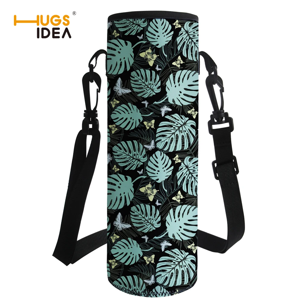 

HUGSIDEA Tropical Leaves Water Bottle Sleeve Insulation Drink Bottle Carrying Pouch Bag with Strap Sport Water Bottle Covers