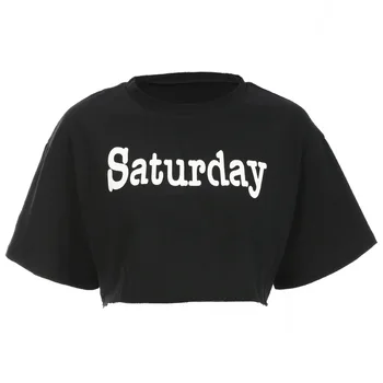 

Focal20 Streetwear Women Sexy Cropped Letter Print T Shirt Summer Short Sleeve T Shirt Causal Loose Tee Top Female