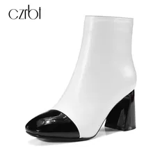 CZRBT Brand Patchwork Toe font b Women b font Ankle Boots High Heels 8cm Quality Handmade