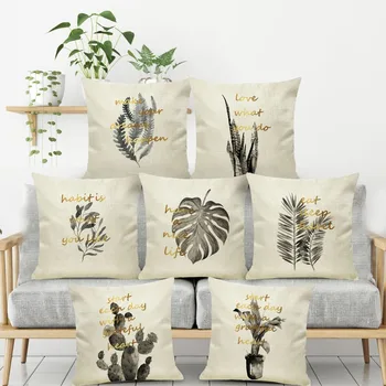 

Tropical Plant Cotton Linen 45*45 Gold Letters Printed Cushion Cover Pillow Decorative Nordic Pillowcase for Living Room 40587