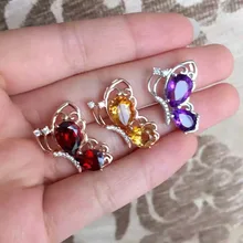 Кулон из натурального аметиста, 925 пробы, серебро, натуральный цитриновый гранатовый кулон, ожерелье, Трендовое милое женское ювелирное изделие с бабочкой